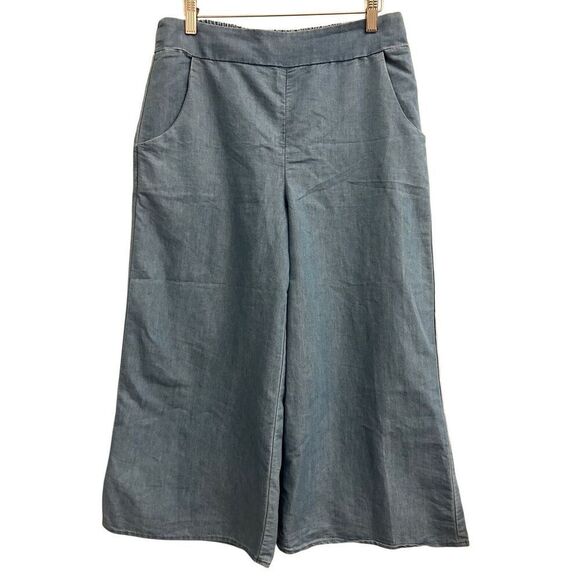 Takara chambray wide-leg cropped pants sz M - Picture 1 of 7
